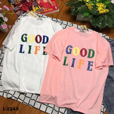 I 2245 Ao Thun Nu Tay Ngan In GOOD LIFE