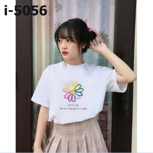 I5056 Ao Thun Unisex Nu In Bong Hoa 7 Mau