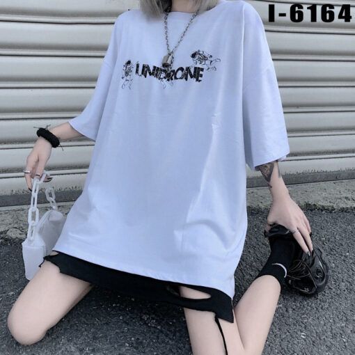 I6164 Ao Thun Nu Unisex Mau Trang In Chu UNIDRONE Phi Hanh Gia