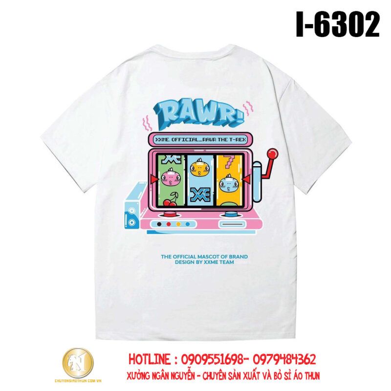 I6302 Áo Thun Đôi Màu Trắng In Máy Chơi Game RAWR