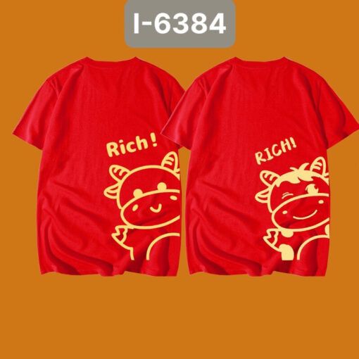 I6384 Ao Thun Mau Do In Rich Con Trau