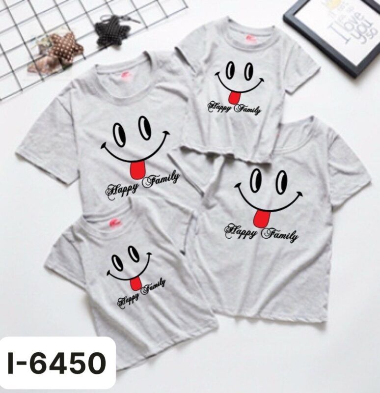 I6450 Áo Thun Gia Đình Màu Xám In Icon Vui Vẻ Happy Family