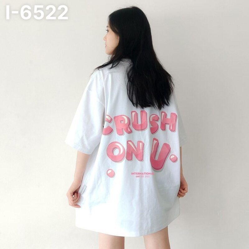 I6522 Ao Thun Nu Unisex Mau Trang In Chu CRUSH ON U