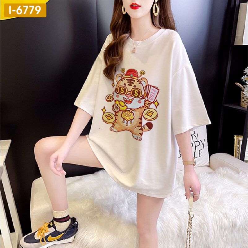 Bán Sỉ Áo Unisex Nữ Màu Trắng In Hình Thần Tài Hổ - i6779