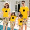 I6048 Áo Thun Đồng Phục Gia Đình Màu Vàng Hoạt Hình